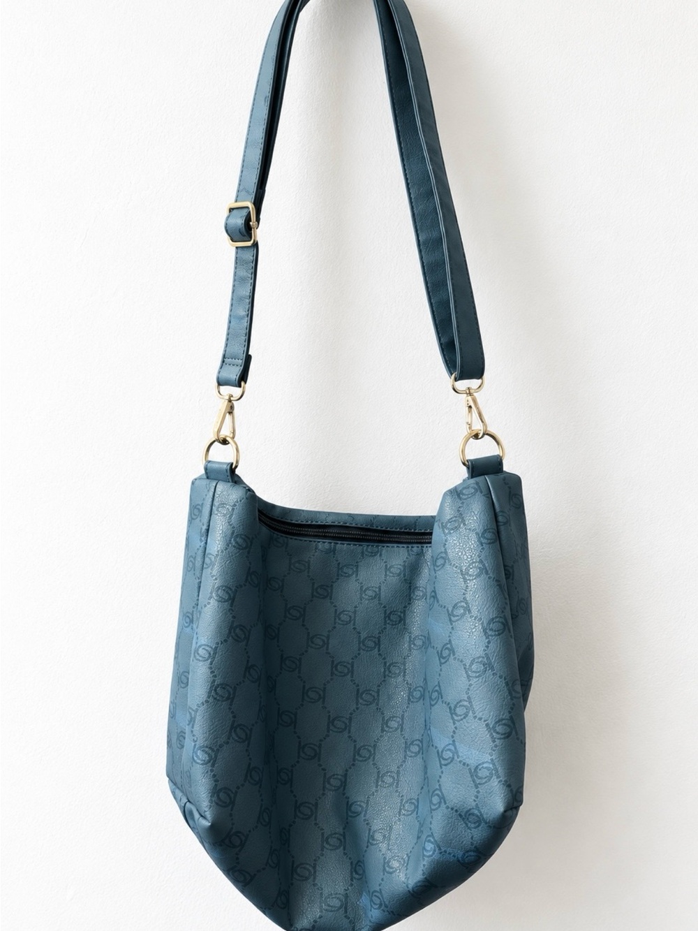 Bebe Blue Monogram Shoulder Bag Gold Hardware